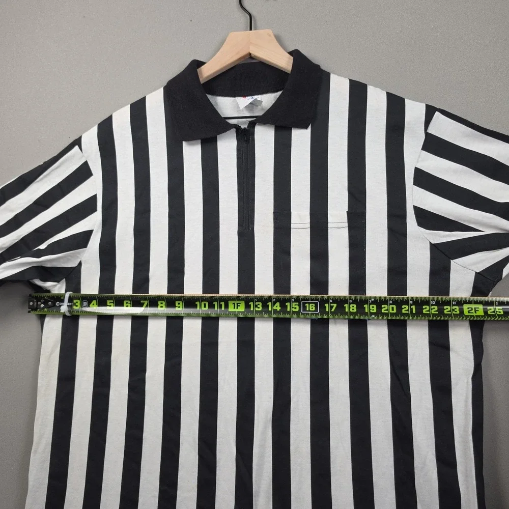 Majestic Vintage Referee Jersey Men's XL Black White Striped USA Made Ref Shirt